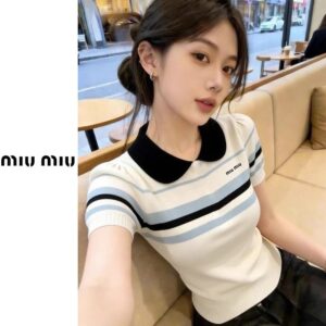 미우미우 카라배색 스트라이프 반팔니트