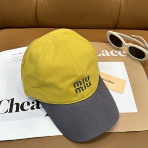 미우미우 그레이&옐로우 투톤 자수 로고 모자