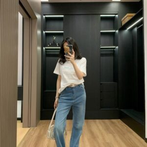 셀린느 트리옹프 포켓 로고 워싱 롱 부츠컷 데님 팬츠(금장 레더 벨트 포함)