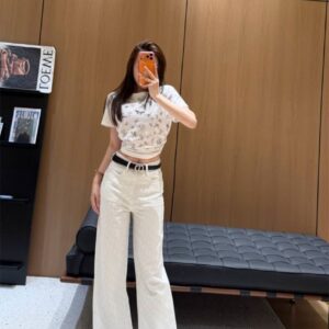디올 샤이닝 오블리크 와이드 데님 팬츠(크리스탈 CD 벨트 포함)